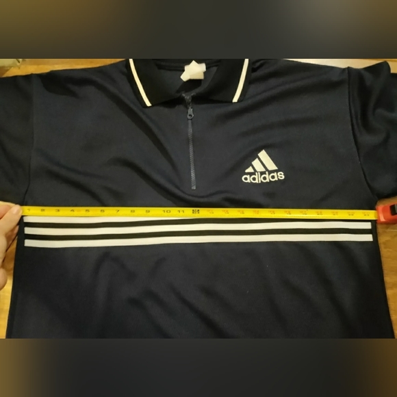 Vtg 90s Adidas Mesh Collared Jersey Running Shirt Mens Large Navy Blue - Picture 5 of 6